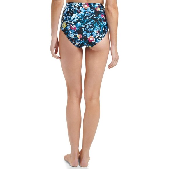 Calvin Klein Women's Printed High-Waist Bikini Bottom, Black Poppy Multi, M - Picture 2 of 4